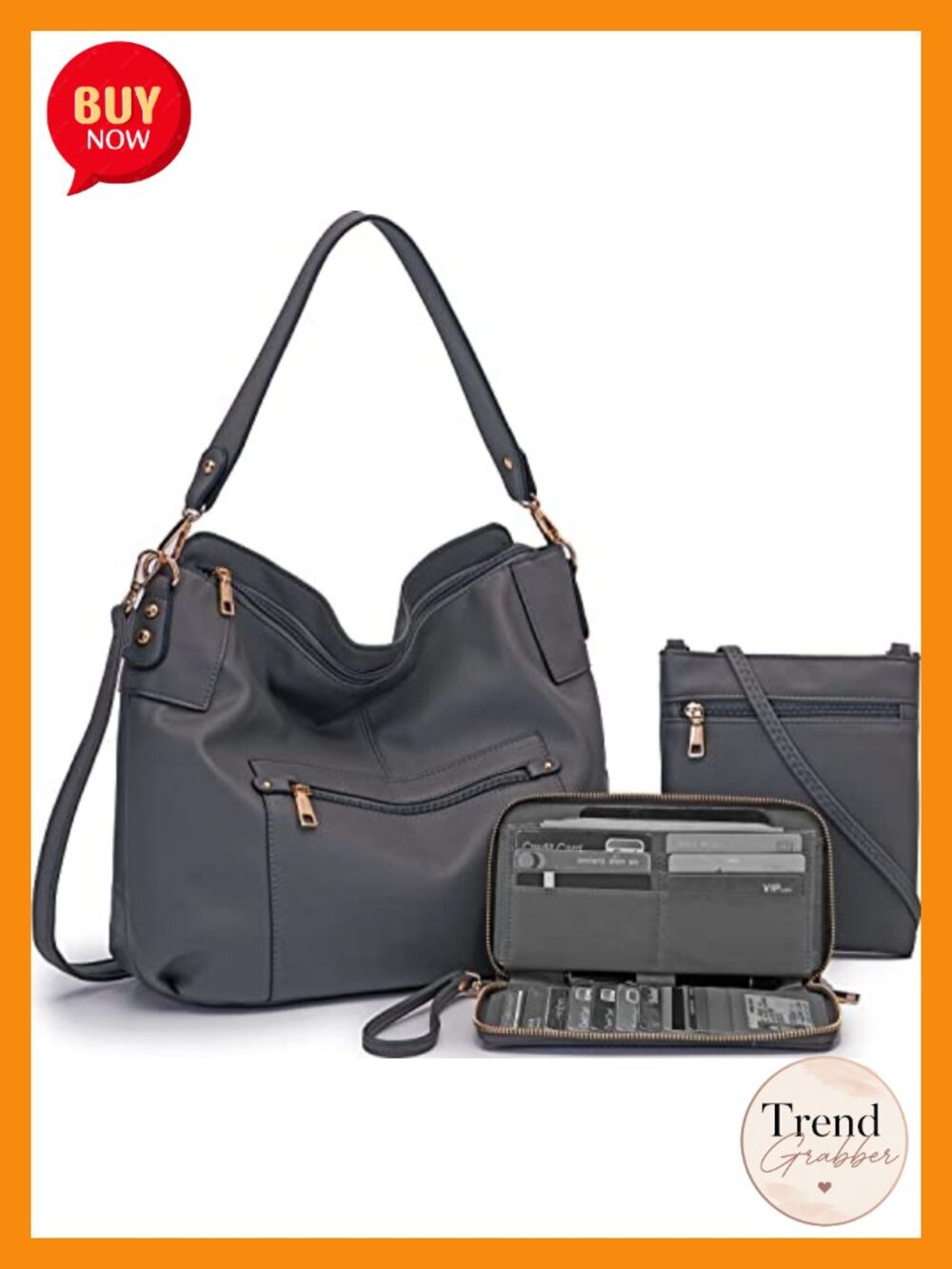 Large Hobo Crossbody Bag Wallet Set Women Faux Leather Shoulder Handbag